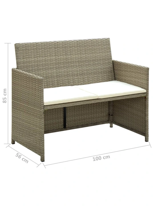 Dvivietė sodo sofa su pagalvėlėmis, kreminė, poliratanas
