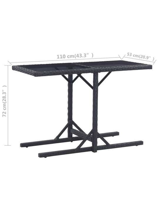 Sodo stalas, juodos spalvos, 110x53x72cm, stiklas, poliratanas