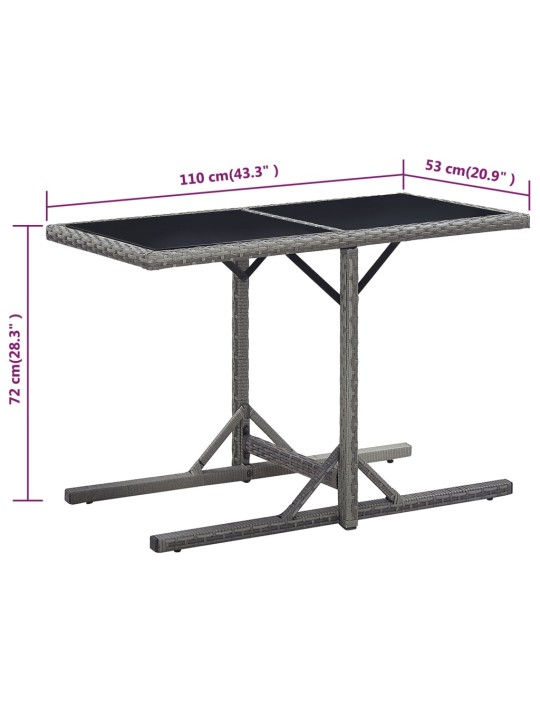 Sodo stalas, antracito spalvos, 110x53x72cm, stiklas, poliratanas