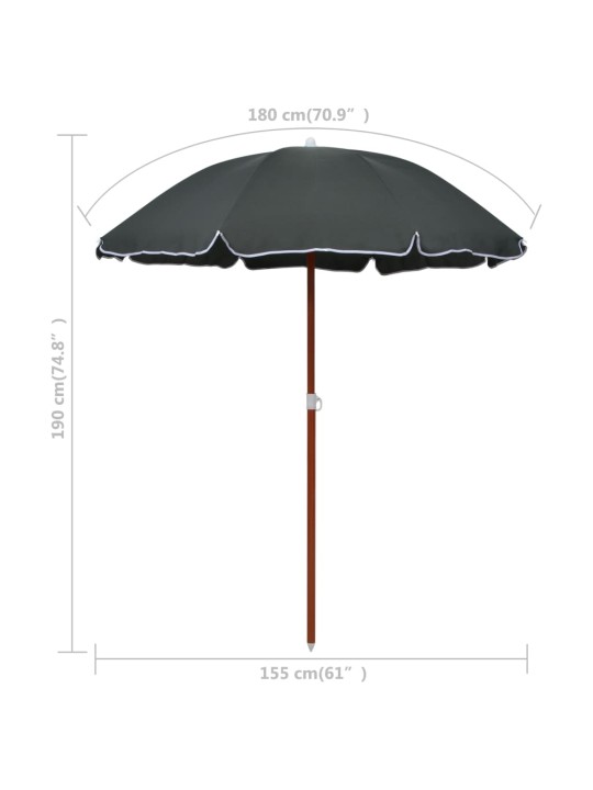 Skėtis nuo saulės su plieniniu stulpu, antracito, 180cm