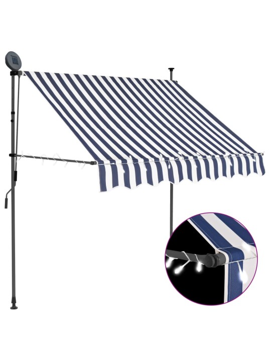 Rankinė ištraukiama markizė su LED, mėlyna ir balta, 100cm