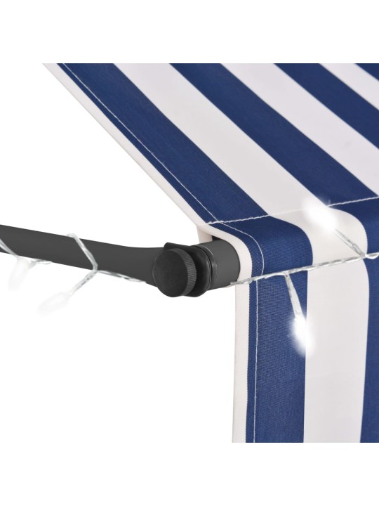 Rankinė ištraukiama markizė su LED, mėlyna ir balta, 100cm