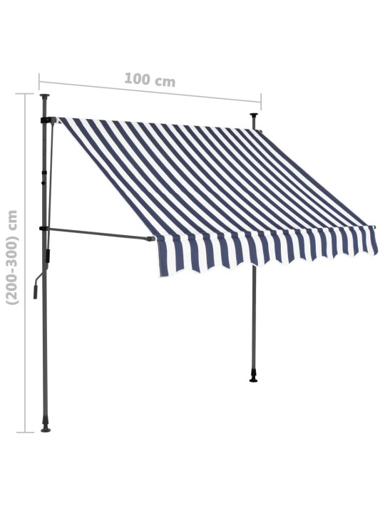 Rankinė ištraukiama markizė su LED, mėlyna ir balta, 100cm