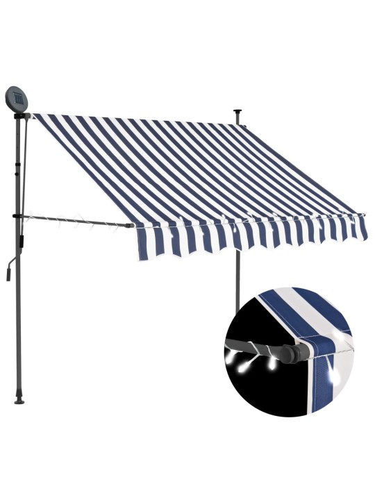 Rankinė ištraukiama markizė su LED, mėlyna ir balta, 150cm