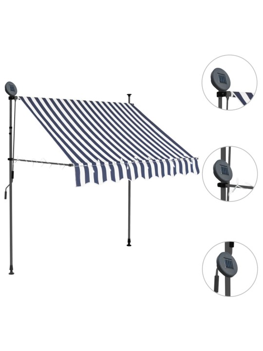 Rankinė ištraukiama markizė su LED, mėlyna ir balta, 150cm