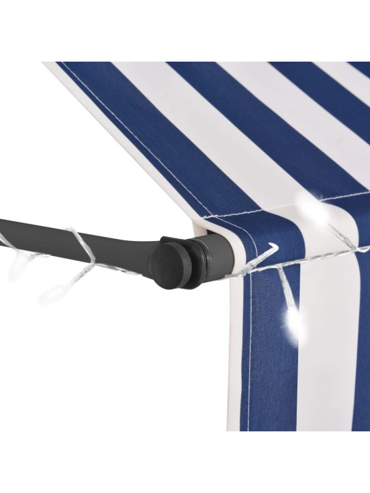 Rankinė ištraukiama markizė su LED, mėlyna ir balta, 150cm
