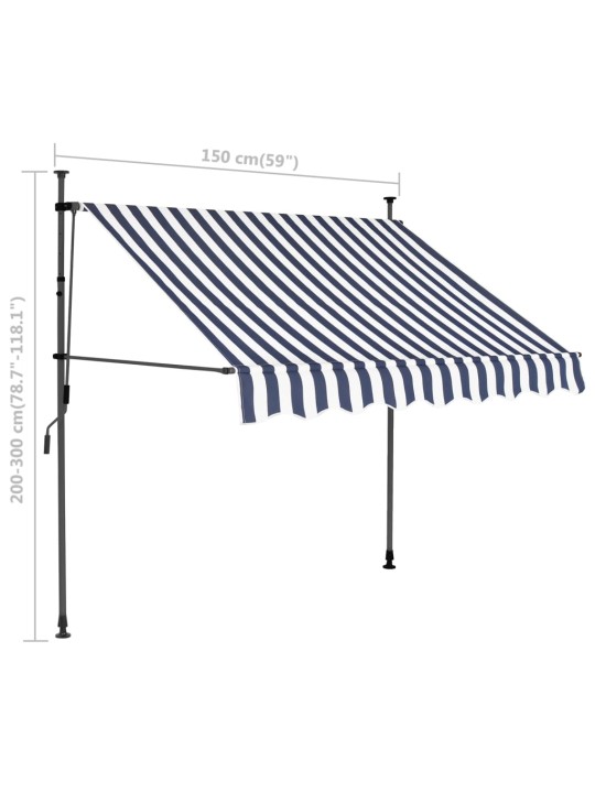 Rankinė ištraukiama markizė su LED, mėlyna ir balta, 150cm