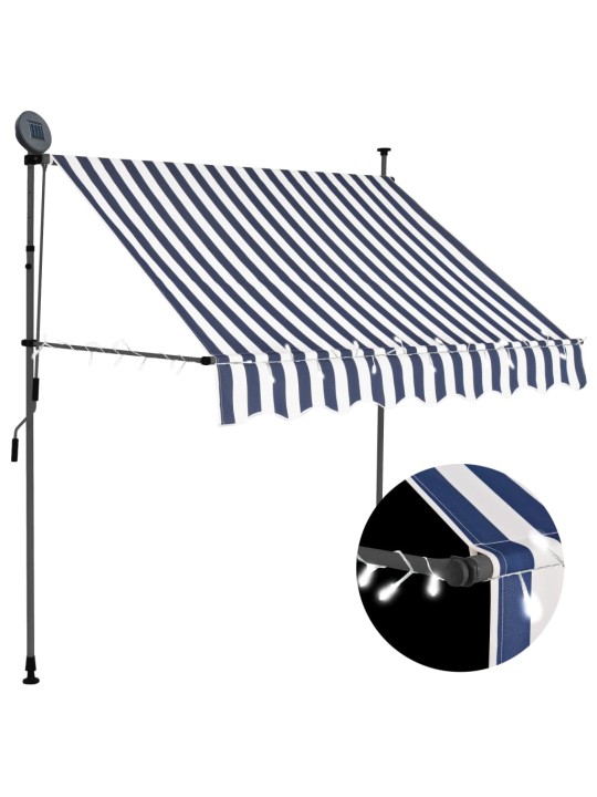 Rankinė ištraukiama markizė su LED, mėlyna ir balta, 200cm
