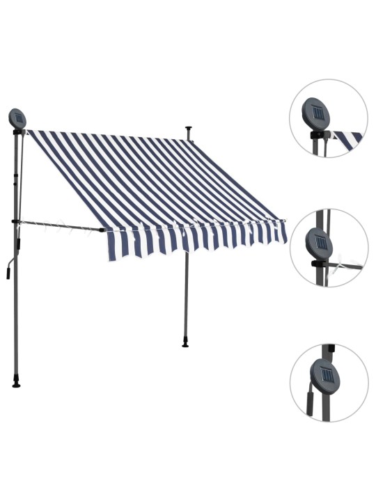Rankinė ištraukiama markizė su LED, mėlyna ir balta, 200cm
