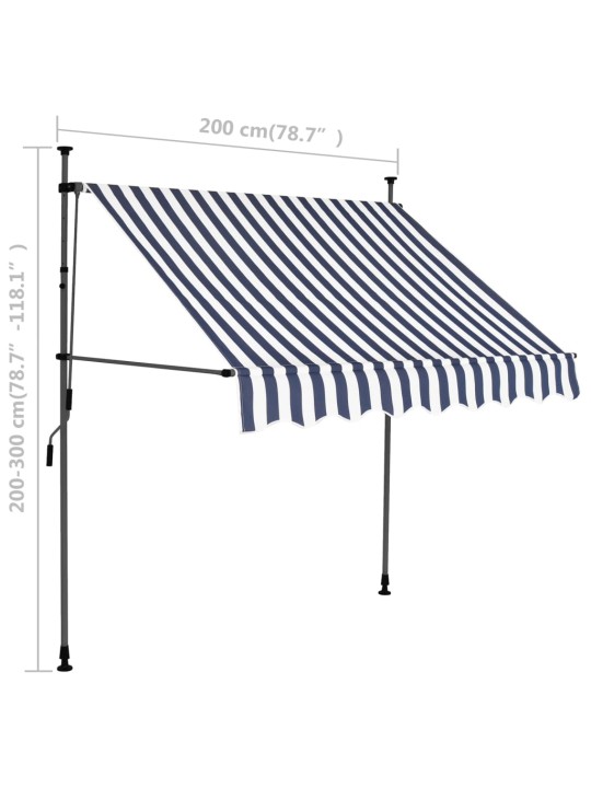Rankinė ištraukiama markizė su LED, mėlyna ir balta, 200cm