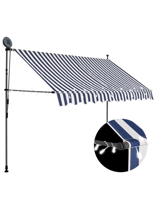 Rankinė ištraukiama markizė su LED, mėlyna ir balta, 250cm