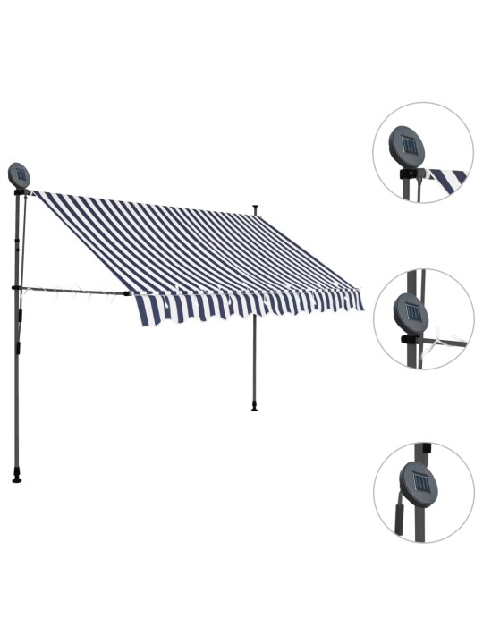 Rankinė ištraukiama markizė su LED, mėlyna ir balta, 250cm