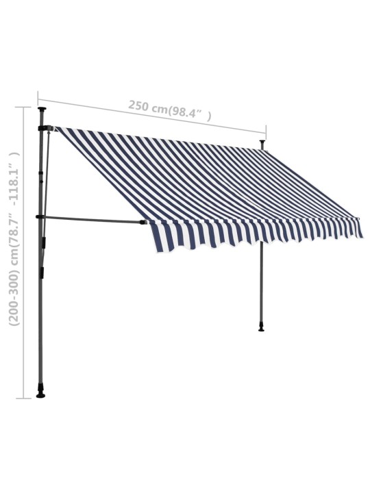 Rankinė ištraukiama markizė su LED, mėlyna ir balta, 250cm