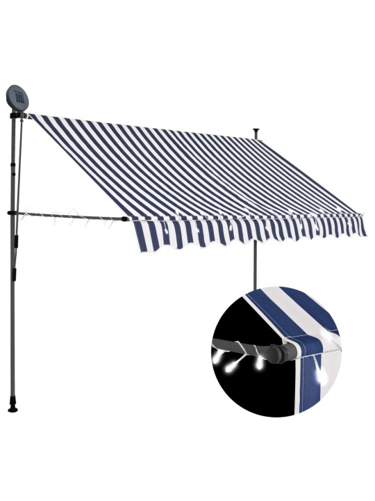Rankinė ištraukiama markizė su LED, mėlyna ir balta, 300cm