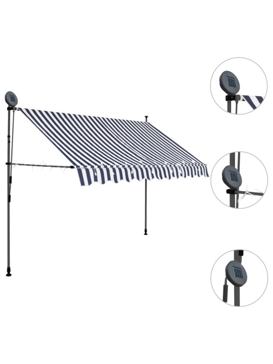 Rankinė ištraukiama markizė su LED, mėlyna ir balta, 300cm