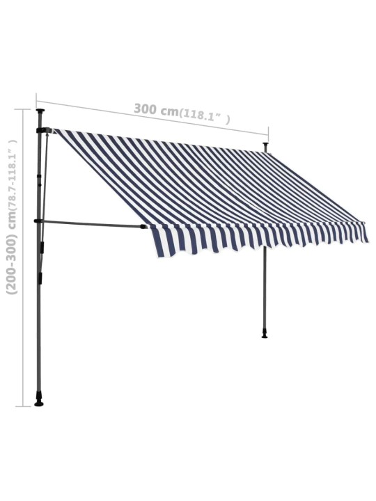 Rankinė ištraukiama markizė su LED, mėlyna ir balta, 300cm