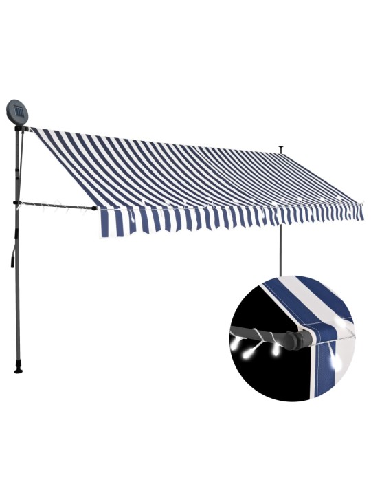 Rankinė ištraukiama markizė su LED, mėlyna ir balta, 350cm