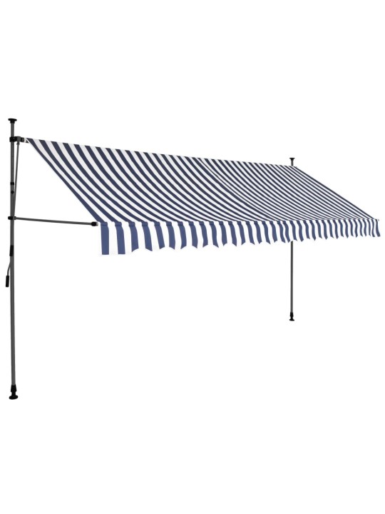 Rankinė ištraukiama markizė su LED, mėlyna ir balta, 350cm