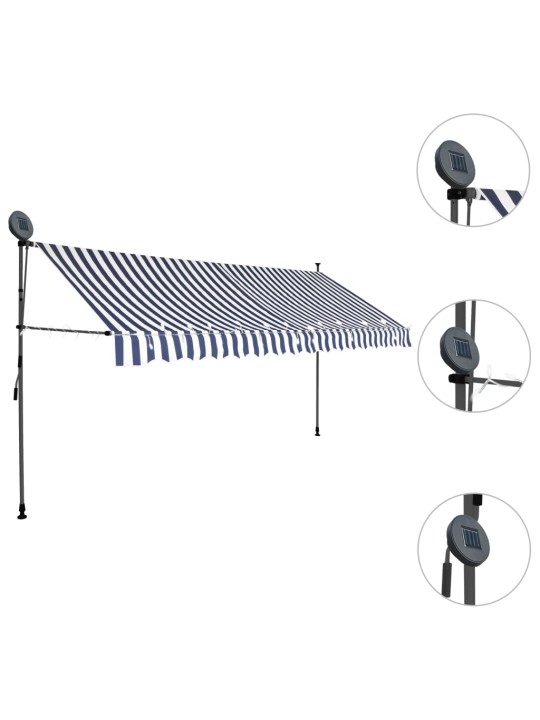 Rankinė ištraukiama markizė su LED, mėlyna ir balta, 350cm