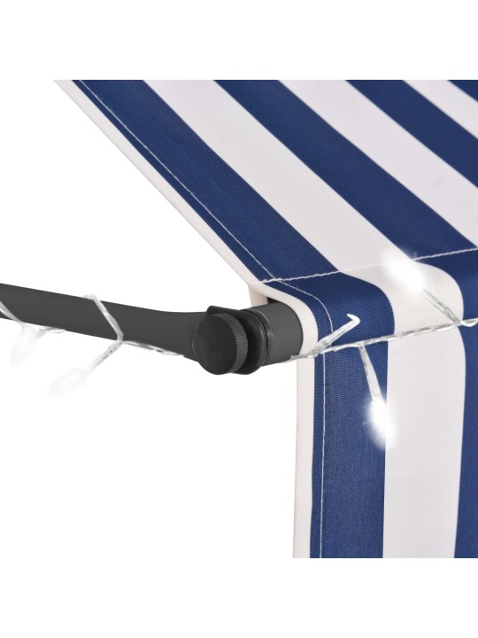 Rankinė ištraukiama markizė su LED, mėlyna ir balta, 350cm