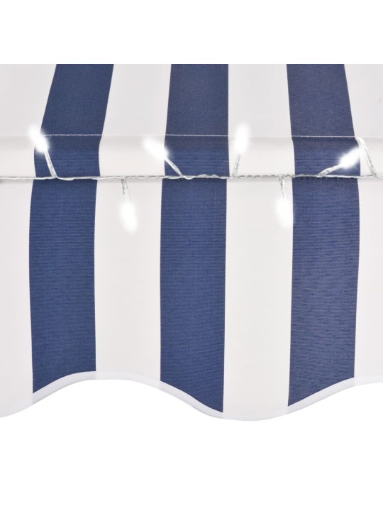 Rankinė ištraukiama markizė su LED, mėlyna ir balta, 350cm