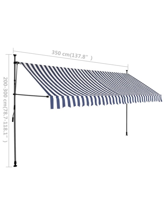 Rankinė ištraukiama markizė su LED, mėlyna ir balta, 350cm