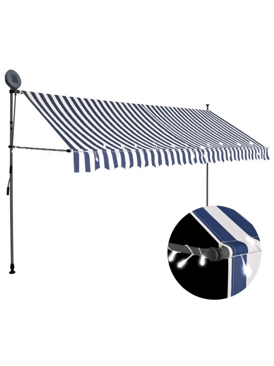 Rankinė ištraukiama markizė su LED, mėlyna ir balta, 400cm