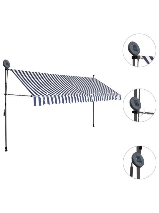 Rankinė ištraukiama markizė su LED, mėlyna ir balta, 400cm