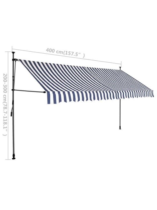 Rankinė ištraukiama markizė su LED, mėlyna ir balta, 400cm