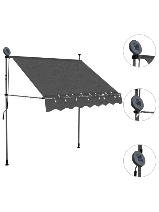 Rankiniu būdu ištraukiama markizė su LED, antracito, 100cm
