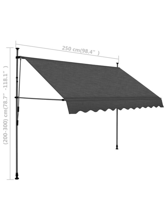 Rankiniu būdu ištraukiama markizė su LED, antracito, 250cm