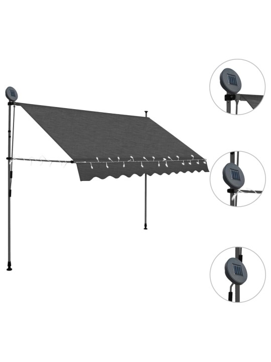Rankiniu būdu ištraukiama markizė su LED, antracito, 300cm