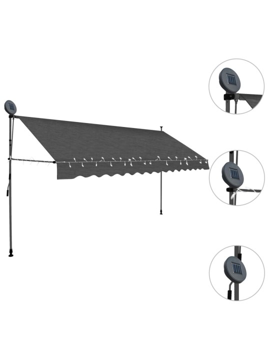 Rankiniu būdu ištraukiama markizė su LED, antracito, 350cm