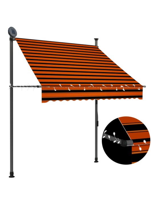 Rankinė ištraukiama markizė su LED, oranžinė ir ruda, 150cm