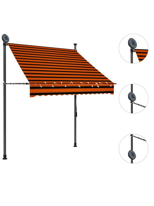 Rankinė ištraukiama markizė su LED, oranžinė ir ruda, 150cm