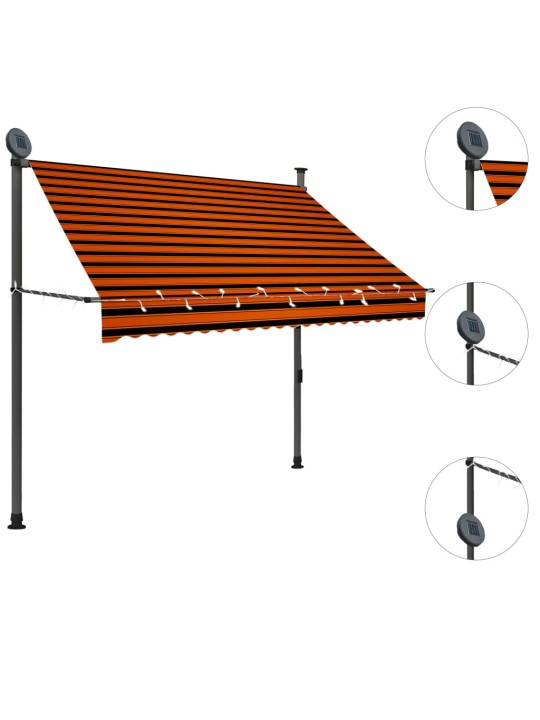 Rankinė ištraukiama markizė su LED, oranžinė ir ruda, 200cm