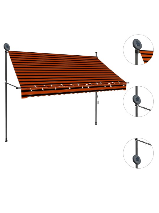 Rankinė ištraukiama markizė su LED, oranžinė ir ruda, 250cm