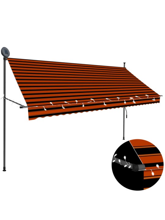 Rankinė ištraukiama markizė su LED, oranžinė ir ruda, 300cm