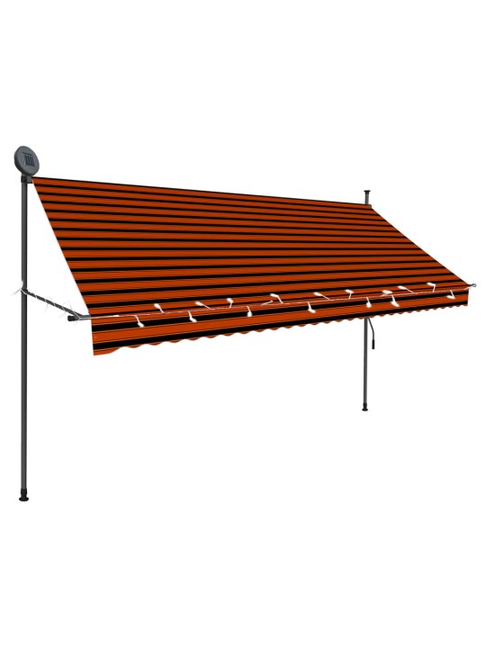 Rankinė ištraukiama markizė su LED, oranžinė ir ruda, 300cm