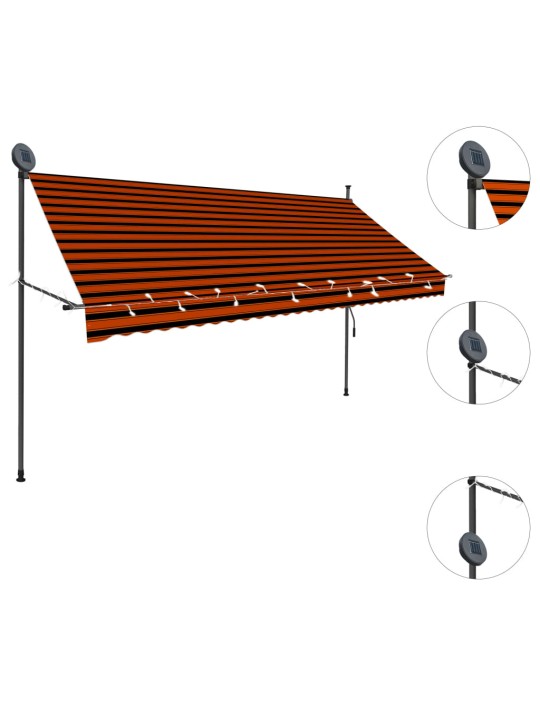 Rankinė ištraukiama markizė su LED, oranžinė ir ruda, 300cm