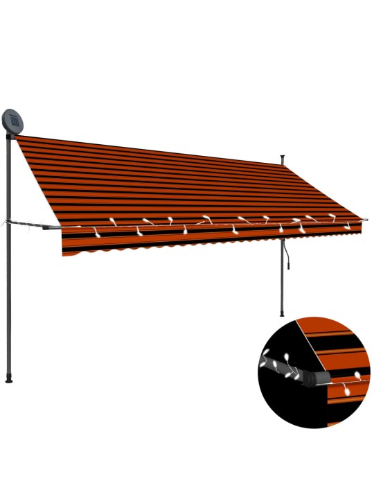 Rankinė ištraukiama markizė su LED, oranžinė ir ruda, 350cm
