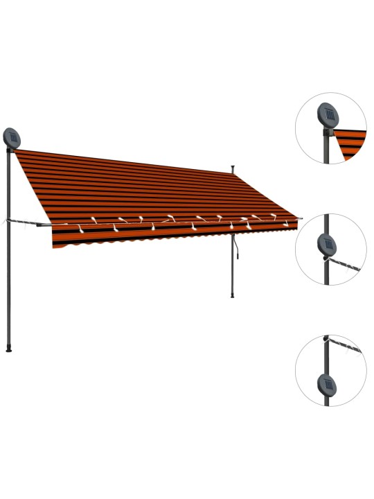 Rankinė ištraukiama markizė su LED, oranžinė ir ruda, 350cm