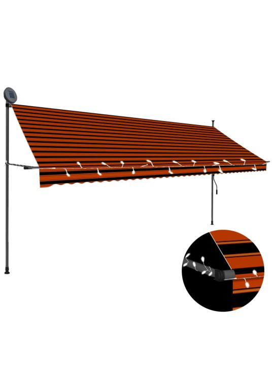 Rankinė ištraukiama markizė su LED, oranžinė ir ruda, 400cm