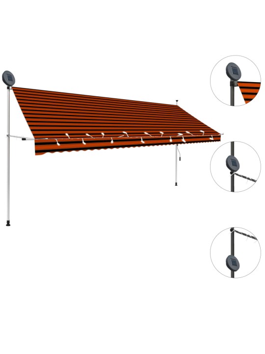 Rankinė ištraukiama markizė su LED, oranžinė ir ruda, 400cm