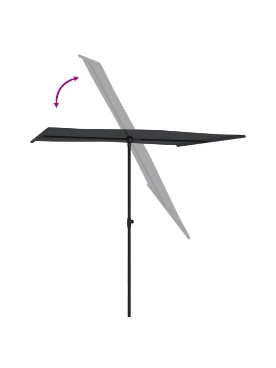 Sodo skėtis nuo saulės su aliuminio stulpu, juodas, 2x1,5m