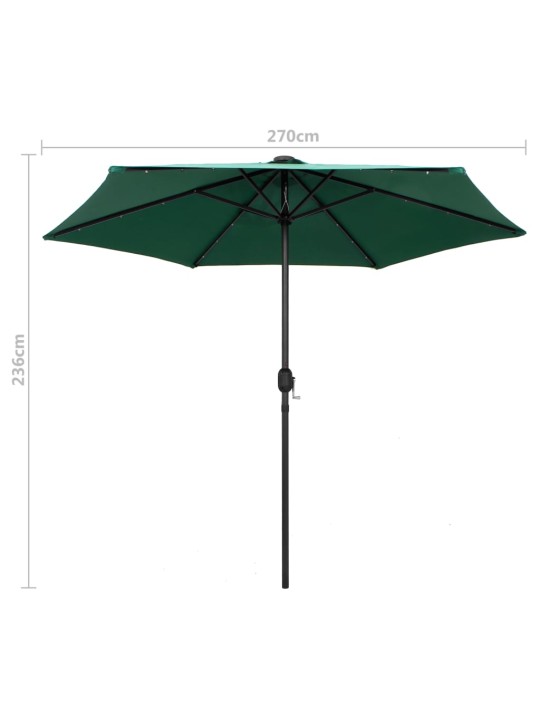 Skėtis su LED lemputėmis ir aliuminio stulpu, žalias, 270cm