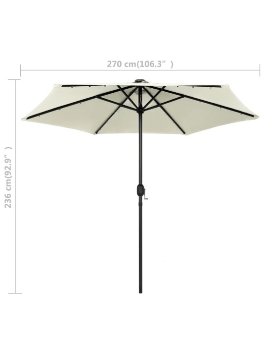 Skėtis su LED lemputėmis ir aliuminio stulpu, smėlio, 270cm