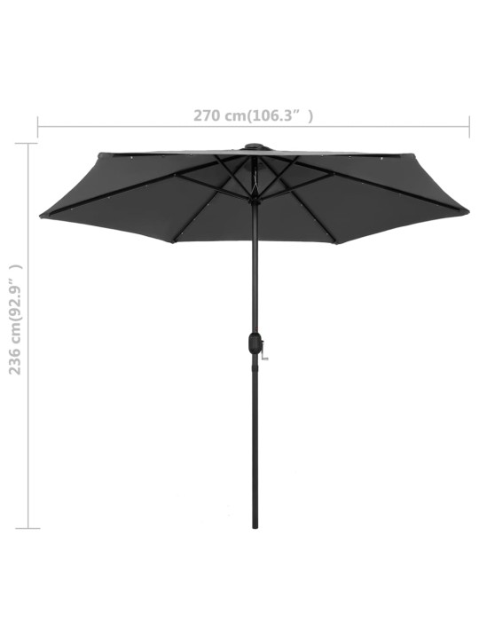 Skėtis su LED lemputėmis ir aliuminio stulpu, antracito, 270cm