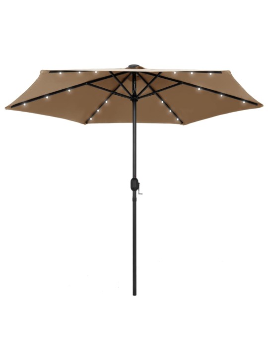 Skėtis su LED lemputėmis ir aliuminio stulpu, taupe, 270cm