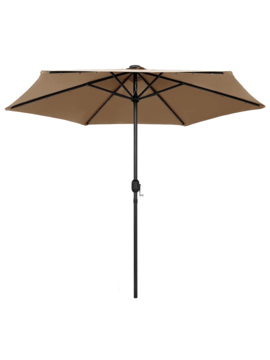 Skėtis su LED lemputėmis ir aliuminio stulpu, taupe, 270cm